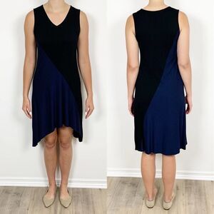 Jigsaw Women's Size Large Black and Blue Colorblock Shark Bite Sleeveless Dress